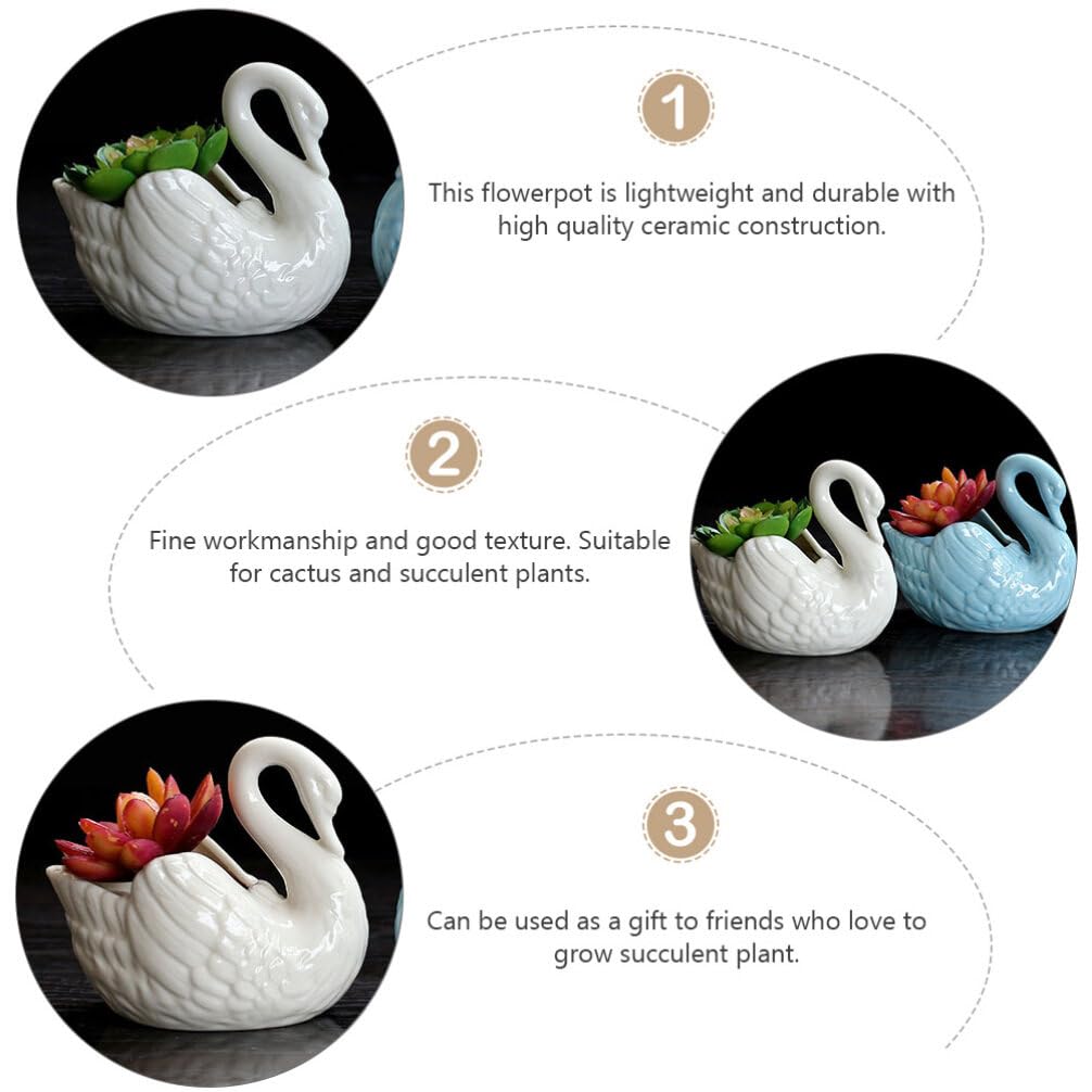 Zerodeko White Ceramic Flowerpot, Swan Flowerpot,Ceramic Swan Planter Pot, Shaped for Decor
