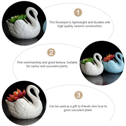 Zerodeko White Ceramic Flowerpot, Swan Flowerpot,Ceramic Swan Planter Pot, Shaped for Decor
