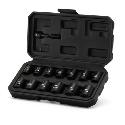 TecoTek 14 Pieces 3/8-Inch Drive Impact Socket Set, 12-Point, Metric, Shallow, CR-V, 7mm to 19mm, Drill Socket Adapter 3/8"