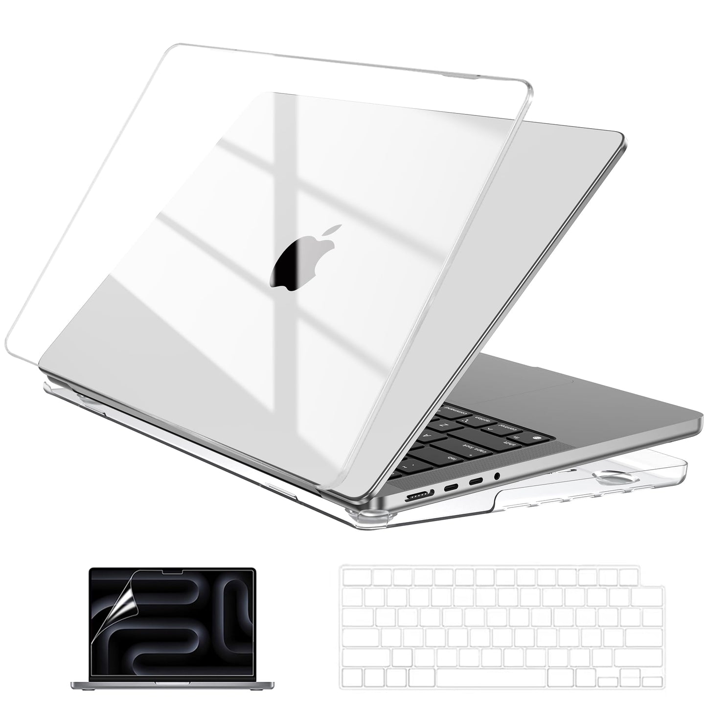 EooCoo Compatible with MacBook Pro 14 inch Case 2026 2025-2021 M5 M4 M3 M2 M1 Pro Max Chip, Hard Shell Cases with Keyboard Cover, Screen Protector - Crystal Clear