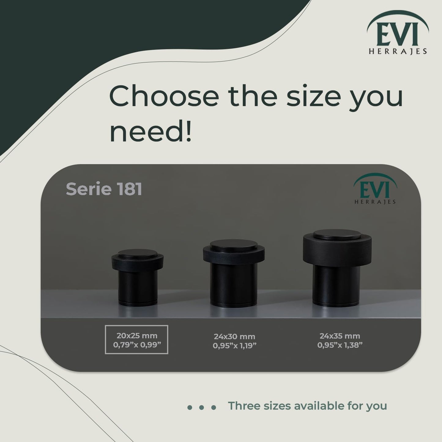 EVI | Floor Doorstop | 25X20cm | Threaded Base | Black Lacquered - Black Rubber | Stainless Steel | Includes Screw + Clamping Anchor | Mod I-181