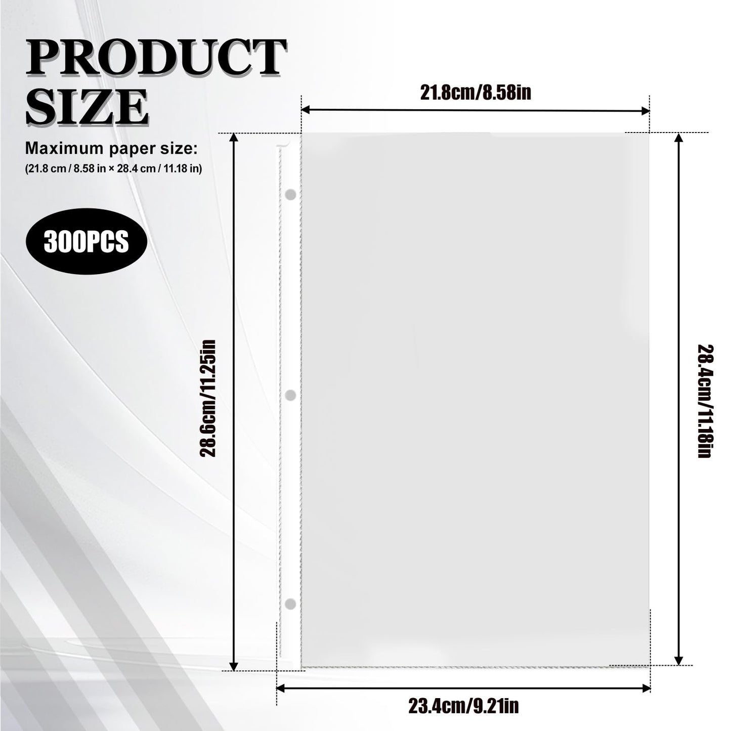 Sheet Protectors, 300 Pack Clear Page Paper Protectors 8.5 x 11 Inch for 3 Ring Binder, Non-Glare Plastic Binder Sleeves for Documents, Photos