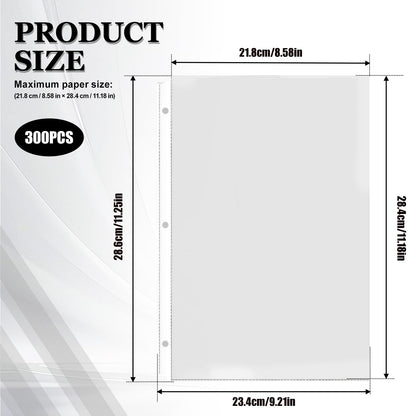 Sheet Protectors, 300 Pack Clear Page Paper Protectors 8.5 x 11 Inch for 3 Ring Binder, Non-Glare Plastic Binder Sleeves for Documents, Photos