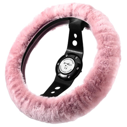 Andalus Brands Fluffy Wool Sheepskin Steering Wheel Cover, Soft & Fuzzy Plush, Universal Fit 14 1/2-15 1/2 Inch, Anti-Slip, Comfortable & Luxurious (Pink)