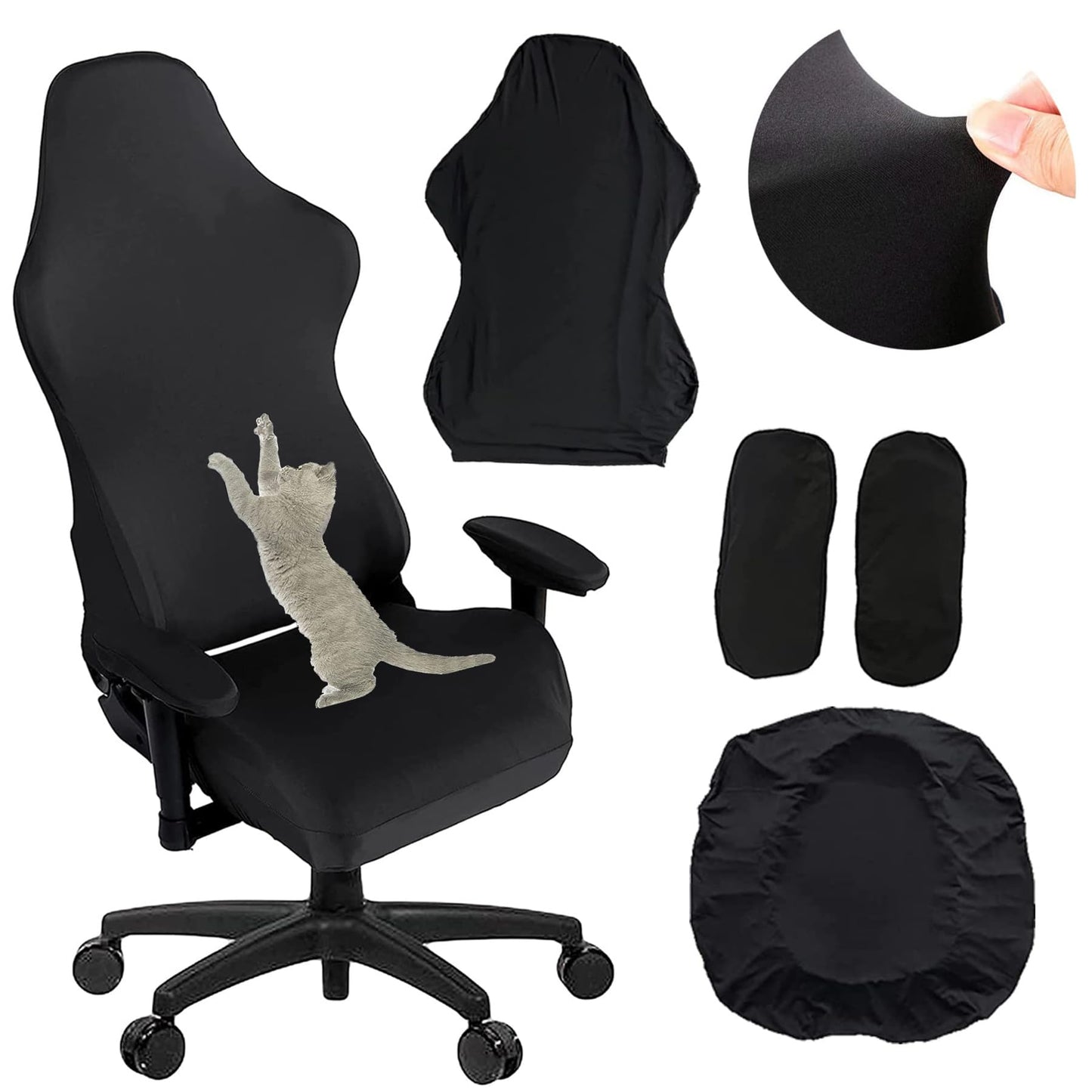 Gaming Chair Covers, Leather Computer Reclining Racing Ruffled Gamer Chair Protector, Stretchable Washable Stylish Slipcovers for Leather Computer Gamer Chair Protector (Black)