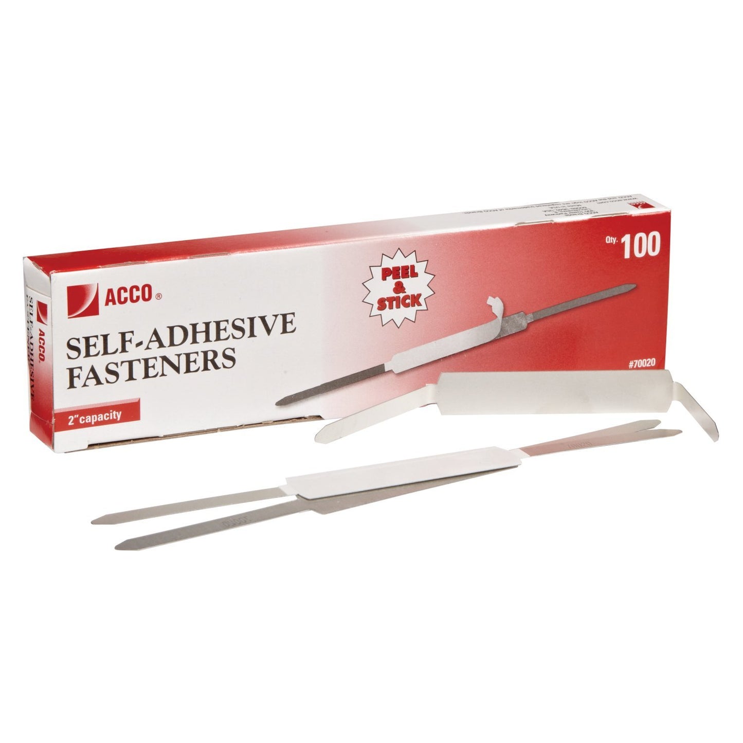 ACCO Economy Self-Adhesive Fastener, 2-Inch Capacity, 2 3/4-Inch Prong to Prong, Box of 100 (A7070020)