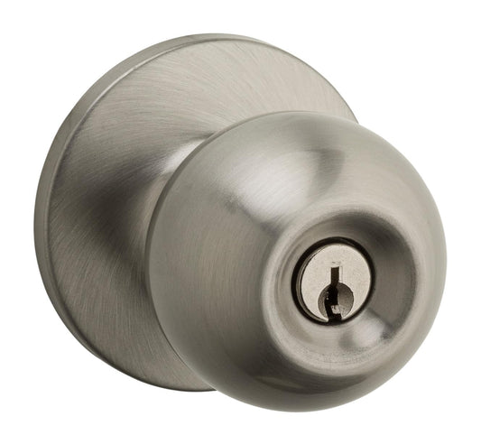 Weiser Regina Satin Nickel Front Door Knob with Lock and Key, Exterior/Interior Door Handles with Lock, Keyed Entry Door Knobs for Front Door, Bedroom, Bathroom & Office, Traditional Home Décor
