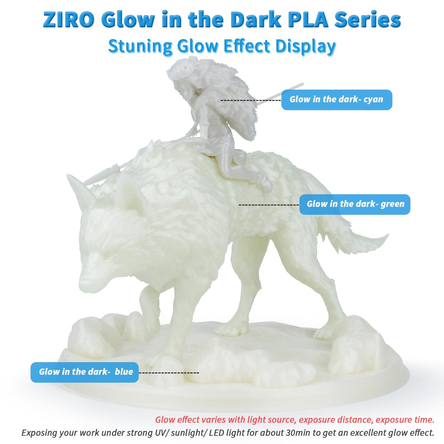 ZIRO Glow in The Dark Filament, PLA Filament 1.75mm, Luminous 3D Printer Material, Strong Glow Effect 1KG(2.2lbs) Spool, Dimensional Accuracy +/- 0.03mm, fit Most FDM 3D Printers, Blue