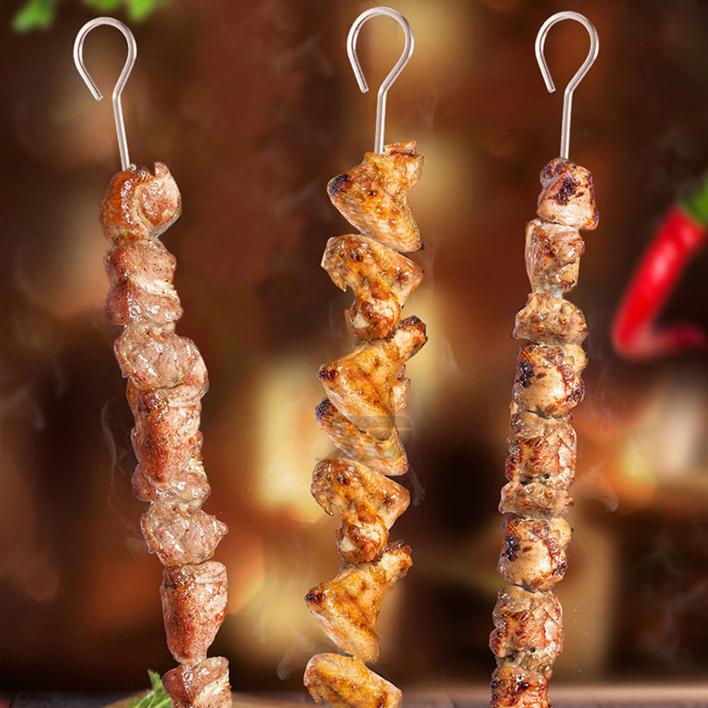 Angoily Stainless Steel Skewer and Grill Rack Set, Barbecue Skewer Rack with Metal Skewers for Grilling Barbecue Shish Kabobs, BBQ Meat, Vegetables, Fruits