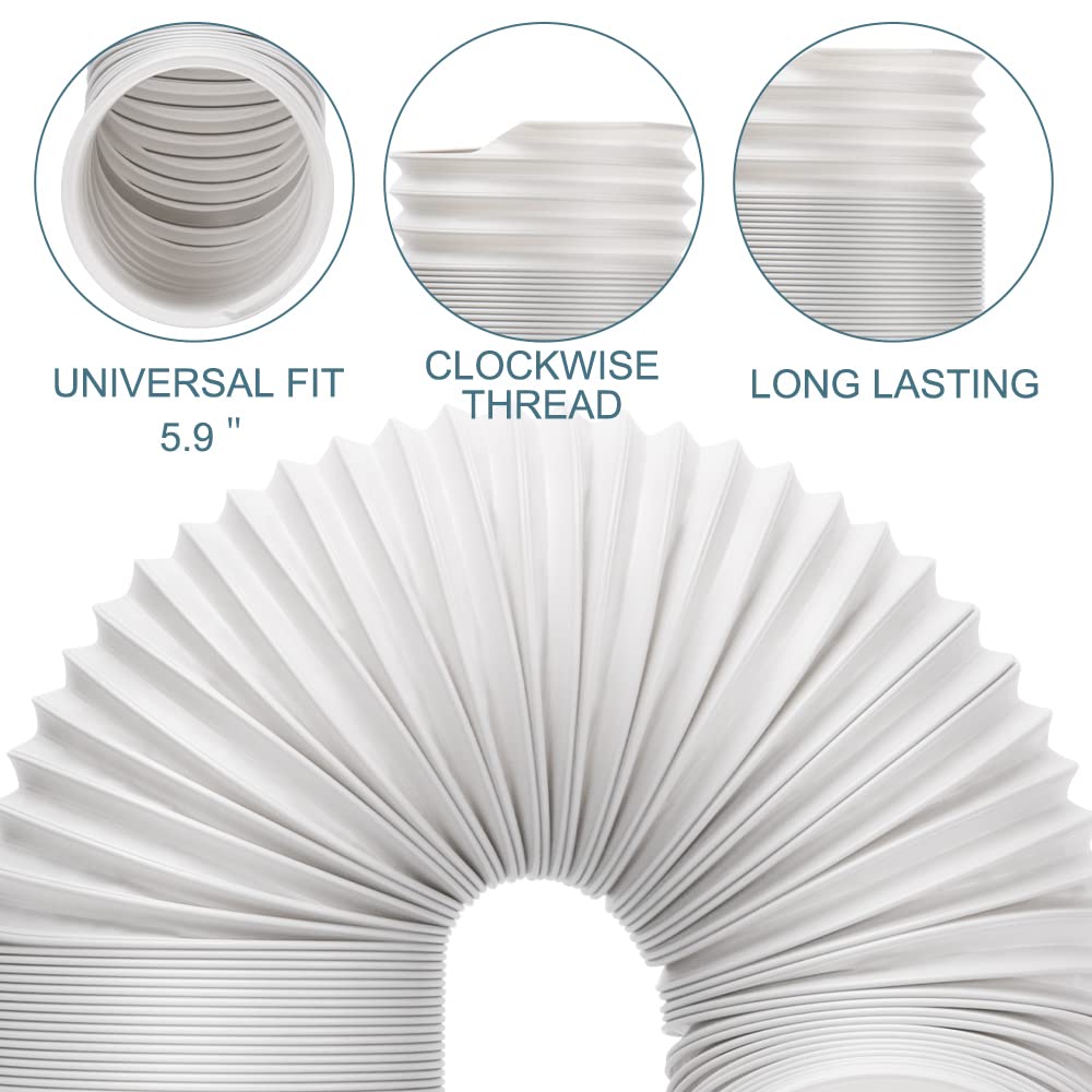 UNAOIWN Portable Air Conditioner Hose with Coupler, 5.9"/15CM Anti-Clockwise Thread Universal AC Exhaust Vent Duct, AC Tube Hose Kit Extension Parts Accessories Length up to 59”