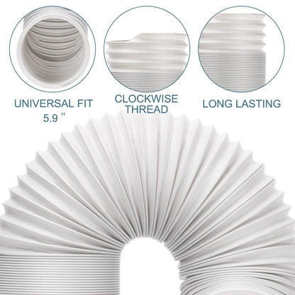 UNAOIWN Portable Air Conditioner Hose with Coupler, 5.9"/15CM Anti-Clockwise Thread Universal AC Exhaust Vent Duct, AC Tube Hose Kit Extension Parts Accessories Length up to 59”