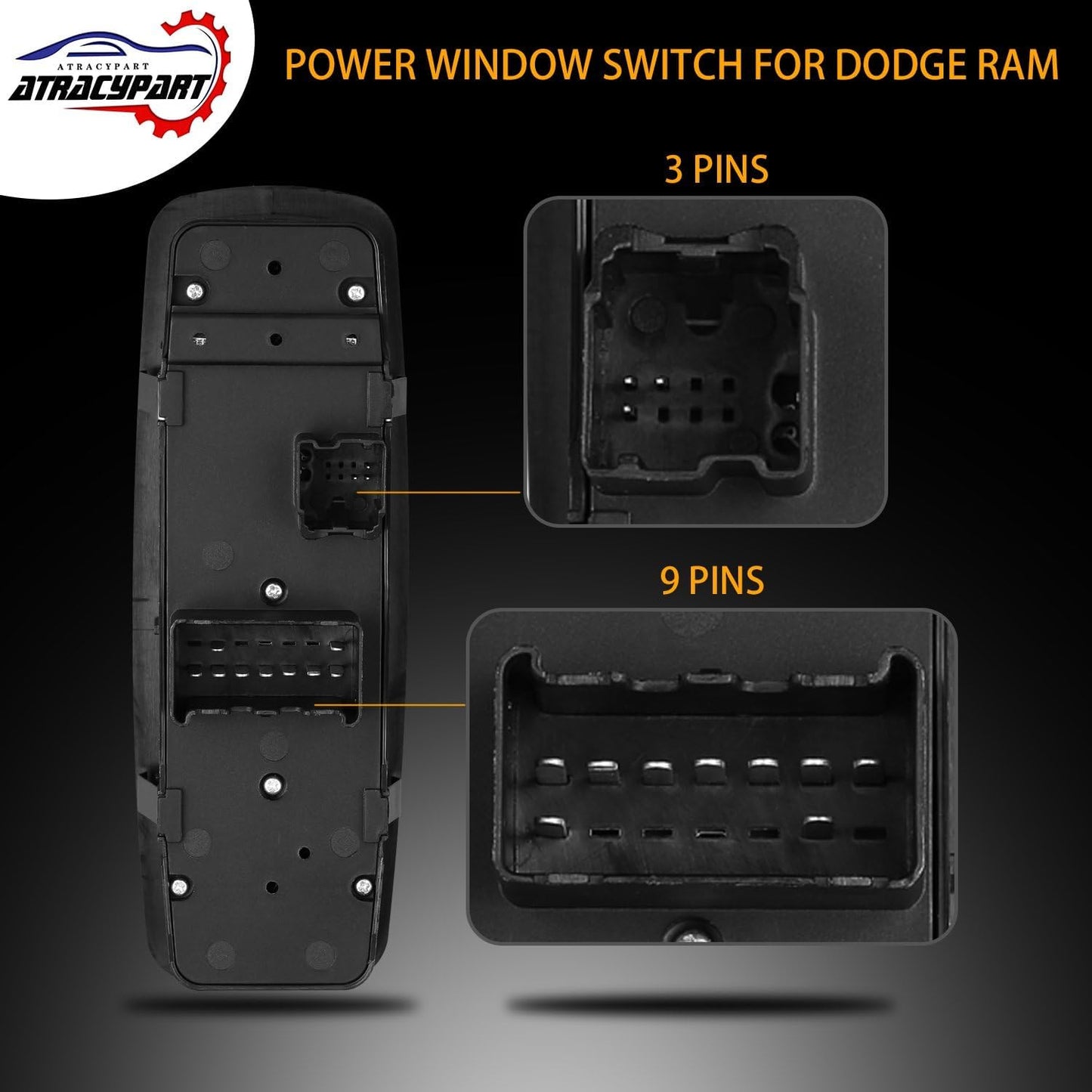 ATRACYPART Power Window Master Switch | for 2009 2010 2011 2012 Dodge Ram 1500 2500 3500 with Quad and Crew Cab | Replaces OE# 4602863AD,4602863AC,4602863AB