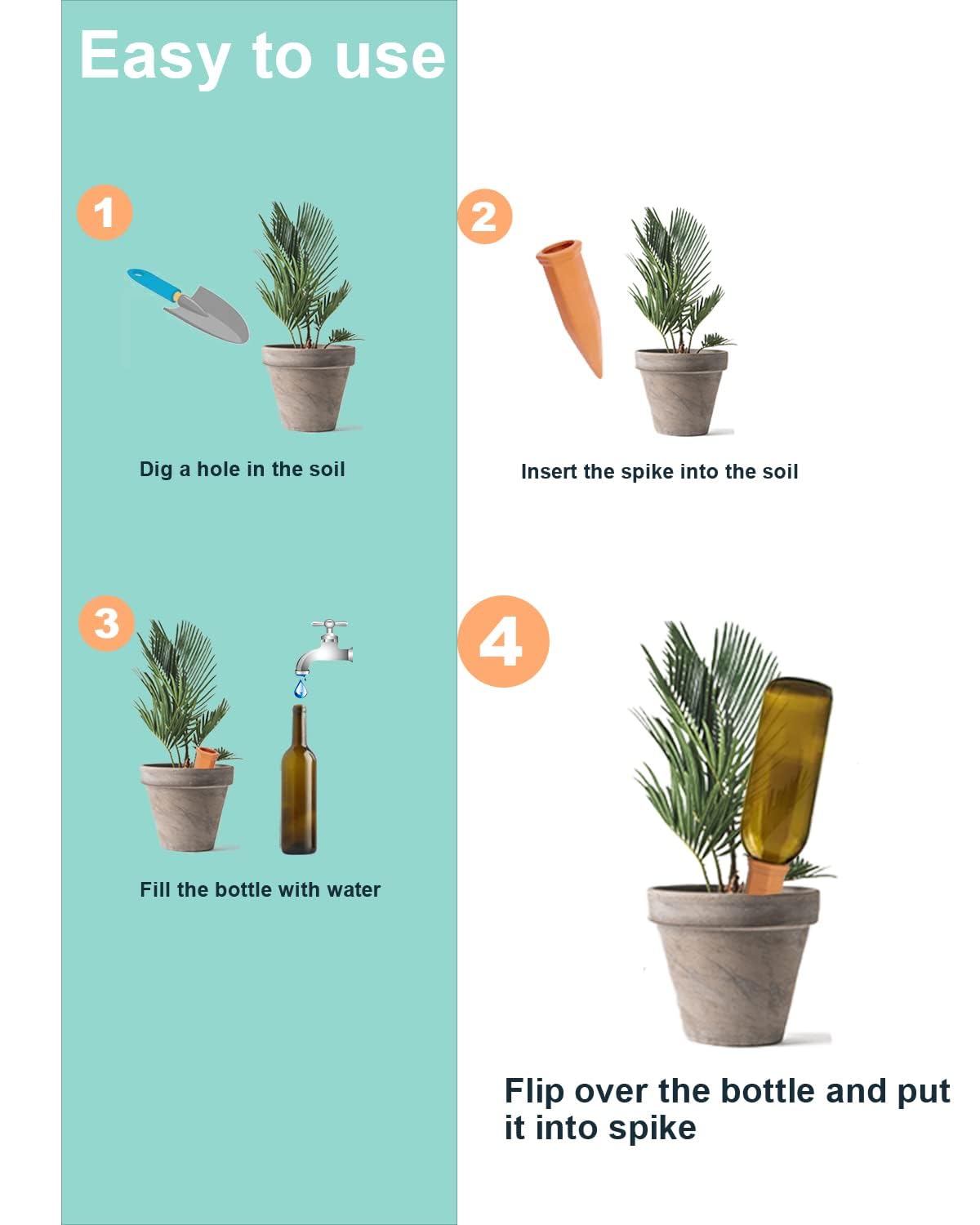 vensovo 10 Pcs Terracotta Watering Spikes - Automatic Self Watering Stakes, Plant Watering Devices for Wine Bottles Recycled Bottles, Clay Plant Garden Waterers for Vacations