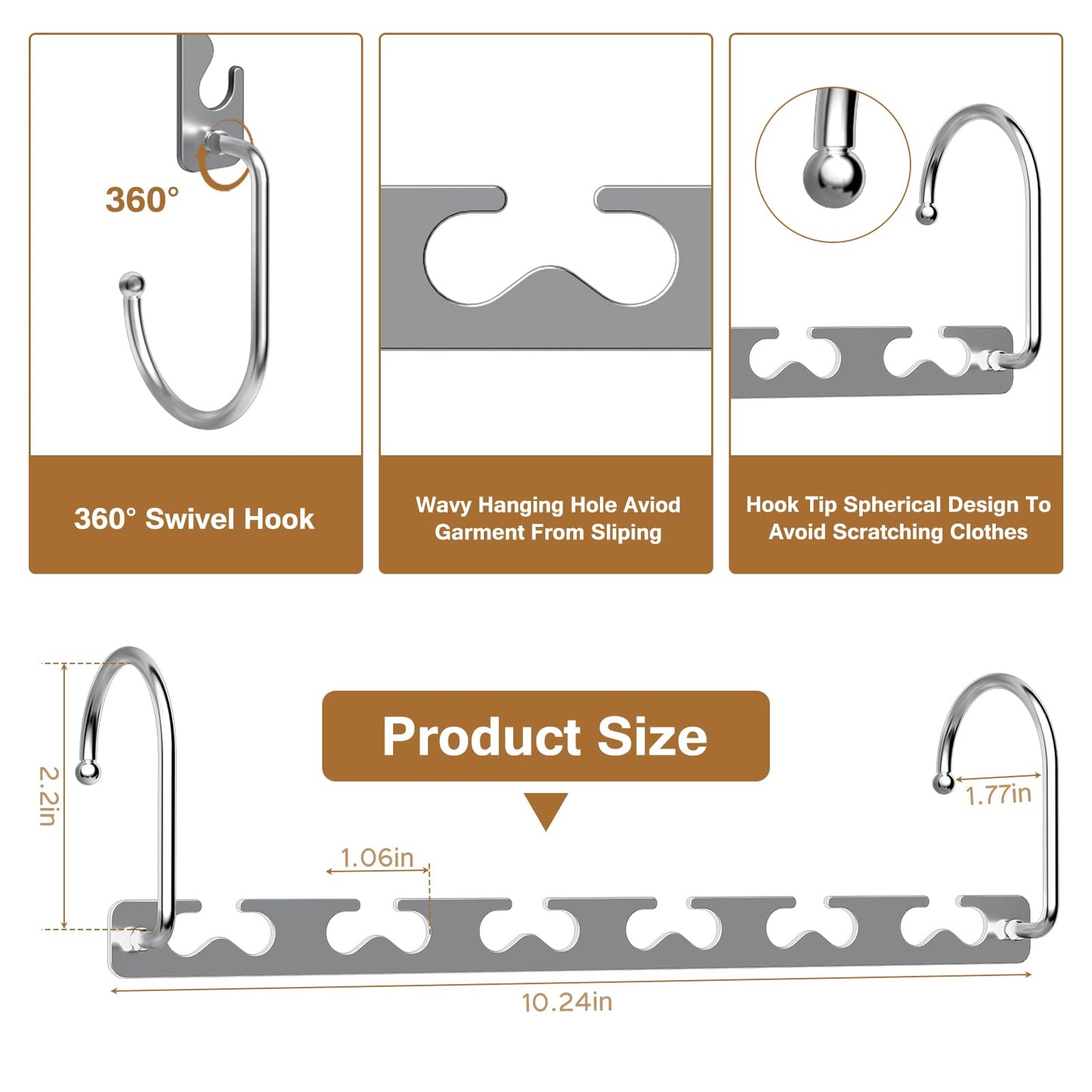 Sindax Space Saving Hangers for Closet Organizer - Sturdy Metal Hangers for Wardrobe Storage Organize, Clothes Hanger Space Saving Collapsible - 8 Pack