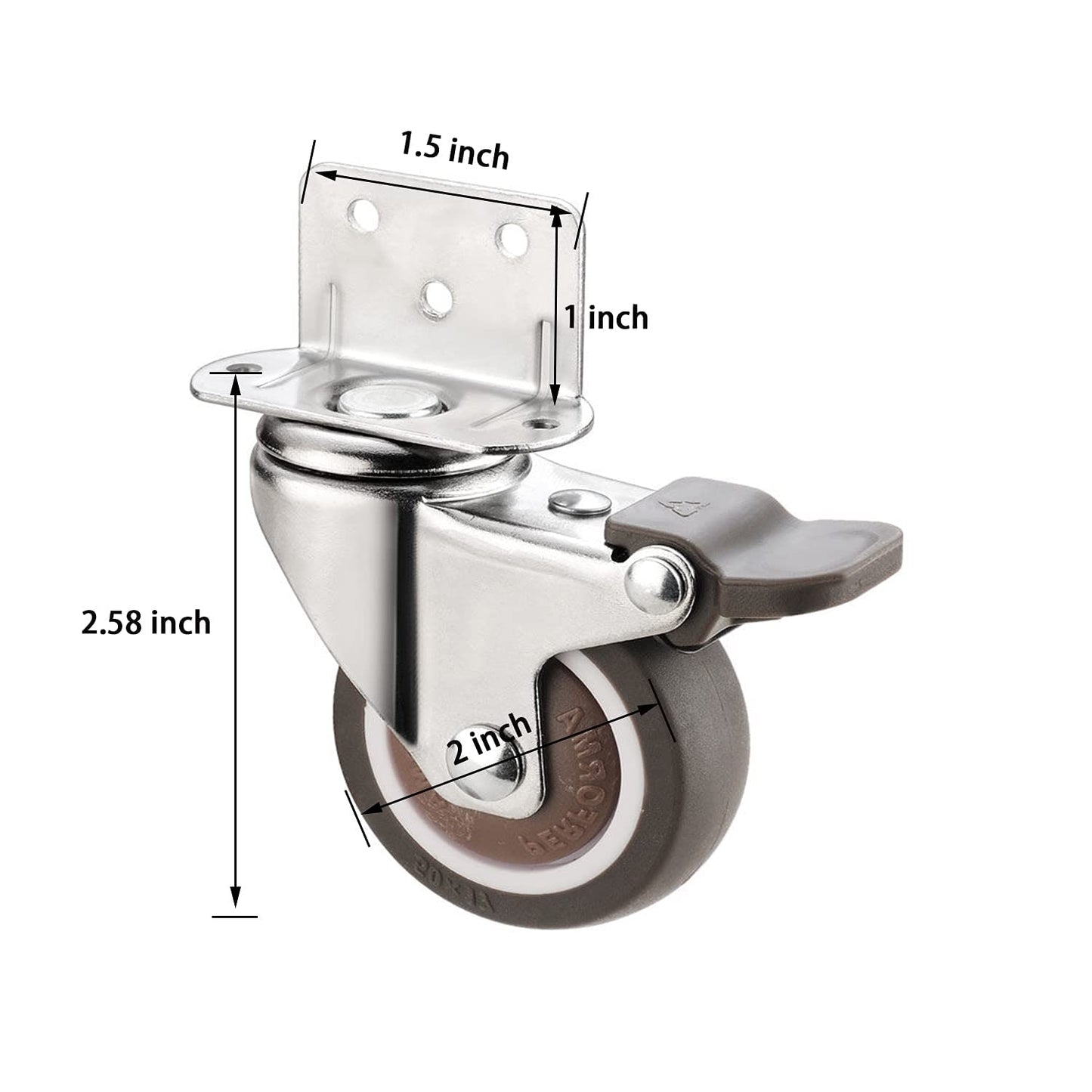 MUDUO 4 Pack Side Mount Casters with Brake 2'' L Shape TPE Plate Casters Small Caster Wheels Furniture Casters 360 Degree Swivel Wheels for Table, Baby Bed, Carts Trolley, Cabinet
