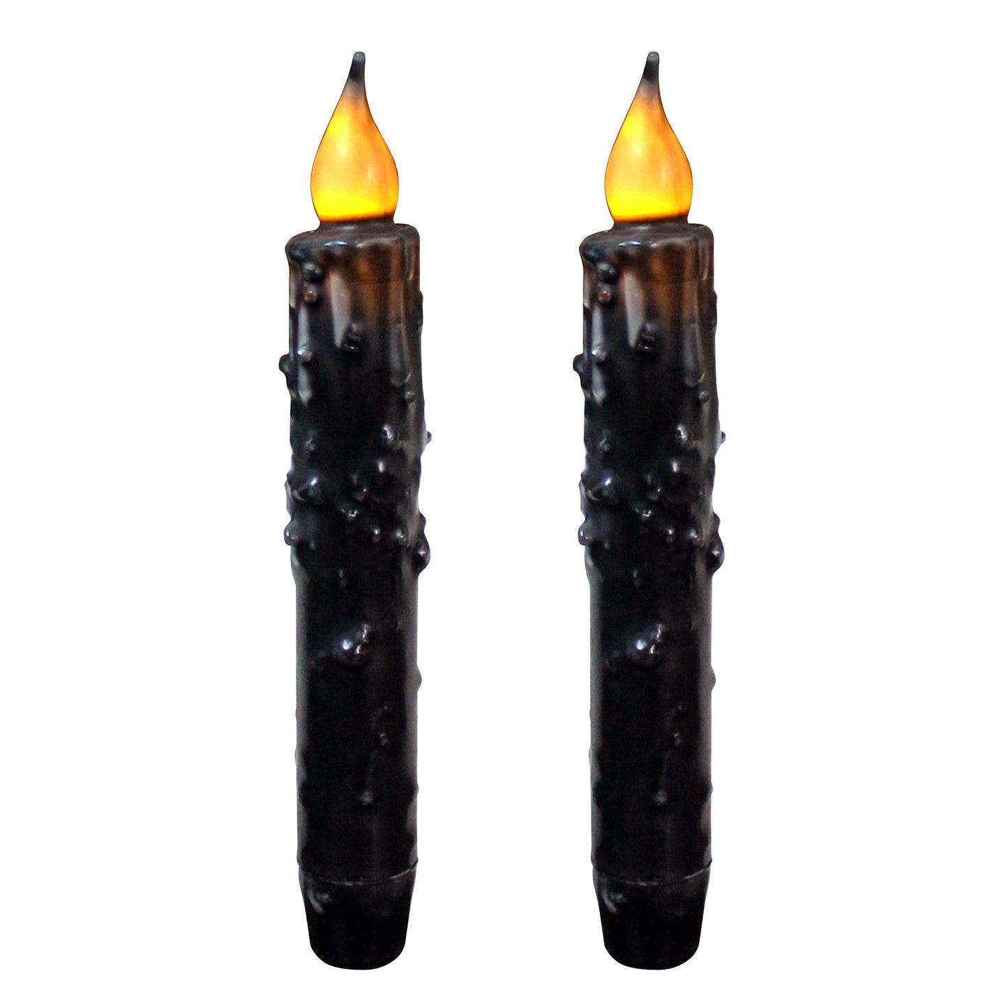 CVHOMEDECO. Real Wax Hand Dipped Battery Operated LED Timer Taper Candles Country Primitive Flameless Lights Décor, 6-3/4 Inch, Matt Black, 2 PCS in a Package