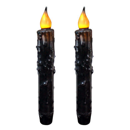 CVHOMEDECO. Real Wax Hand Dipped Battery Operated LED Timer Taper Candles Country Primitive Flameless Lights Décor, 6-3/4 Inch, Matt Black, 2 PCS in a Package