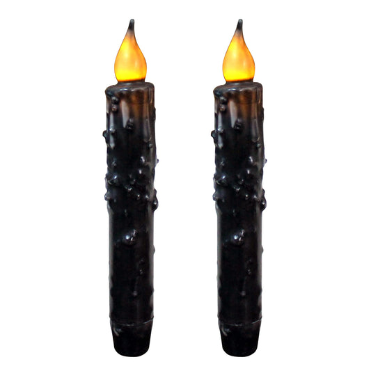 CVHOMEDECO. Real Wax Hand Dipped Battery Operated LED Timer Taper Candles Country Primitive Flameless Lights Décor, 6-3/4 Inch, Matt Black, 2 PCS in a Package