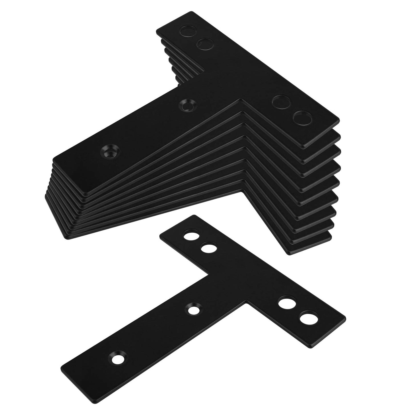 OTTFF 10 Pack 5" x 5-1/8" Black T Tie Plates, Flat Mending Plate, Steel Repair Strap Bracket