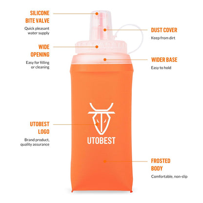 UTOBEST Soft Flask Running Water Bottle Collapsible Water Bottle for Trail Running Hydration Pack Hiking Cycling Climbing 350 ML