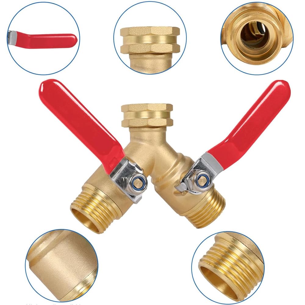 Y Valve 2 Way Hose Adapter Garden Hose Splitter Brass Splitter with Stainless Steel Long Handle Brass Y Valve Water Garden Thread Quick Connect Connector Shut Off Bib (0.75inch)