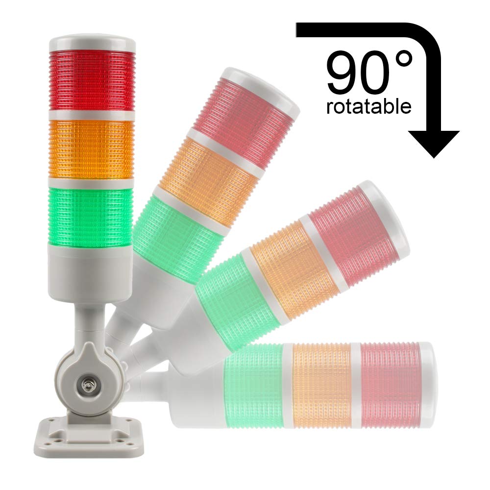 LUBAN Led Signal Tower Stack Lights, Industrial Signal Warning Lights, Column Tower Lamp Andon Lights with Rotatable Base, Steady/Flashing Light Switchable, 12-24V DC(2-Level, no Buzzer)