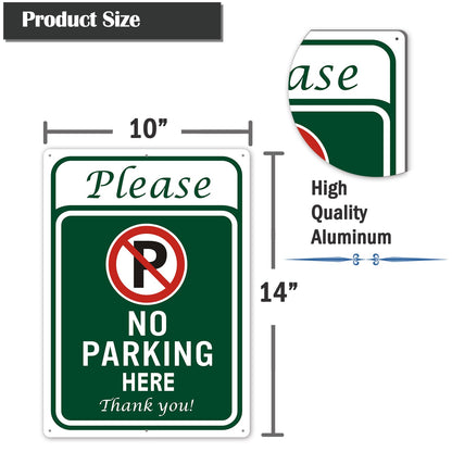 Clotide 2 Pack No Parking Here Sign, 10" x 14" Aluminum Private Property Sign, UV Resistant, Scratch, Waterproof and Weatherproof
