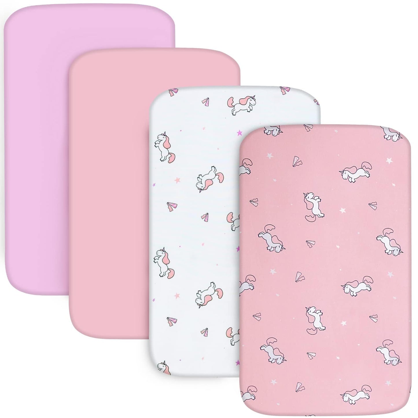 Bassinet Fitted Sheet(33" x 20"), Bassinet Sheets 4 Pack, Compatible with Most Bedside Sleeper Bassinet, Bassinet Sheets with Ultra Soft Microfiber Surface, Pink Print