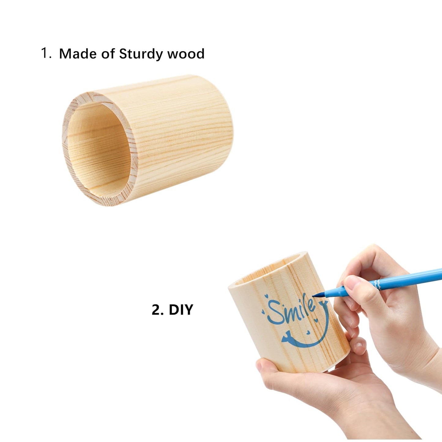 Yopay 12 Pack Wood Pen Holder, 4 Inch Round Pencil Holder for Desk, Unfinished Wooden Pencil Cup Desk Organizer for Makeup Brush, Homemade DIY Crafts, Painter, Home School Office Supplies