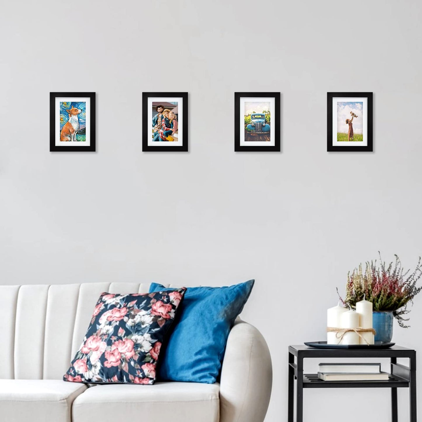 AEVETE 5x7 Picture Frames Black 4 pack Made of Natural Solid Wood Display Photos 5x7 4x6, Both Vertical and Horizontal Supported
