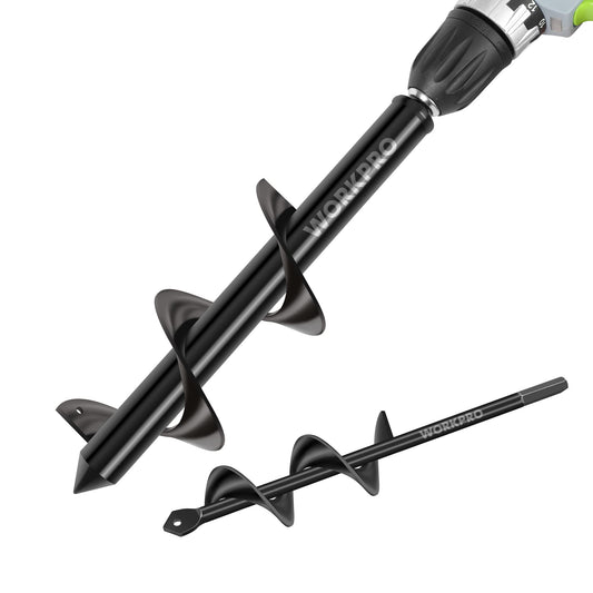 WORKPRO 2-Piece Auger Drill Bit, 1.6"x 9" and 3"x12" Garden Auger Spiral Drill Bit for 3/8" Hex Drive Drill, Hole Digger