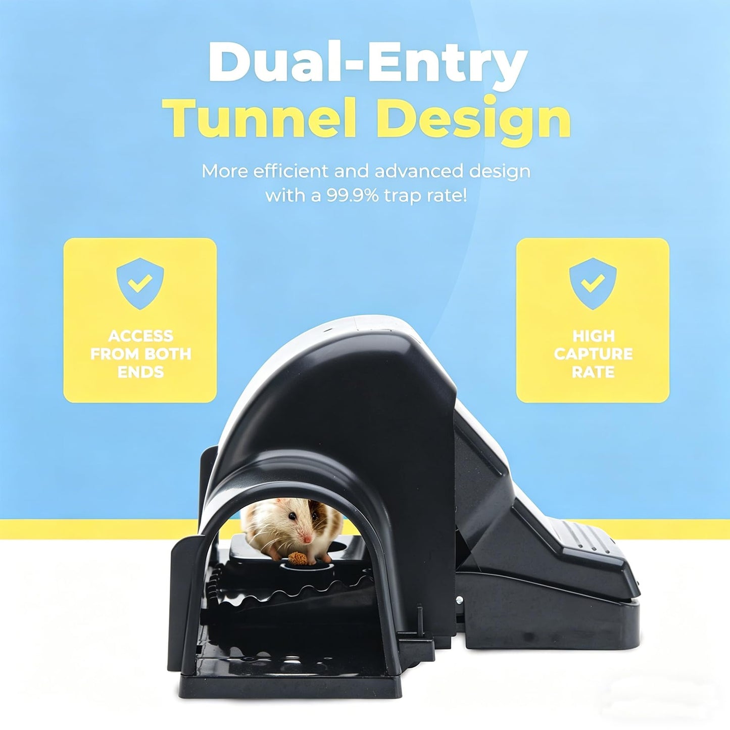 YFRENZICAL SafeSnap Professional Rat Trap, Black Plastic, Dual-Entry Design, Indoor and Outdoor Use, Pet and Child Safe Cover, 2 Pack, 99.9% Catch Rate