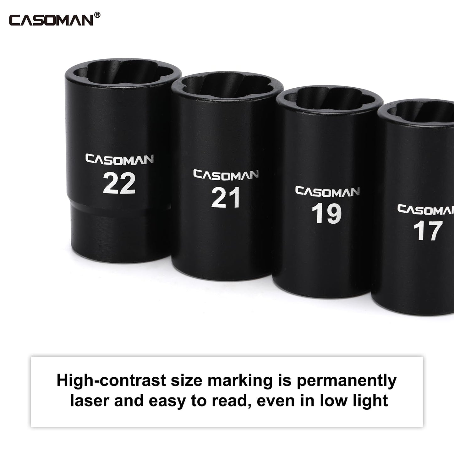 CASOMAN 5 Pieces 1/2" Dr. Twist Socket Set, Lug Nut Remover Tool, Metric Bolt and Lug Nut Extractor Socket Tools
