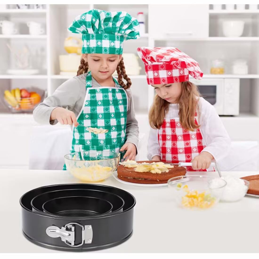 3Pcs Springform Pan Set, 4"/7"/9" Non-Stick Cheesecake Pan, Leakproof Round Cake Pan,Removable Bottom Quick Release Latch Moulds for Birthday Cake,Gift Free 50 Pcs Cake Paper