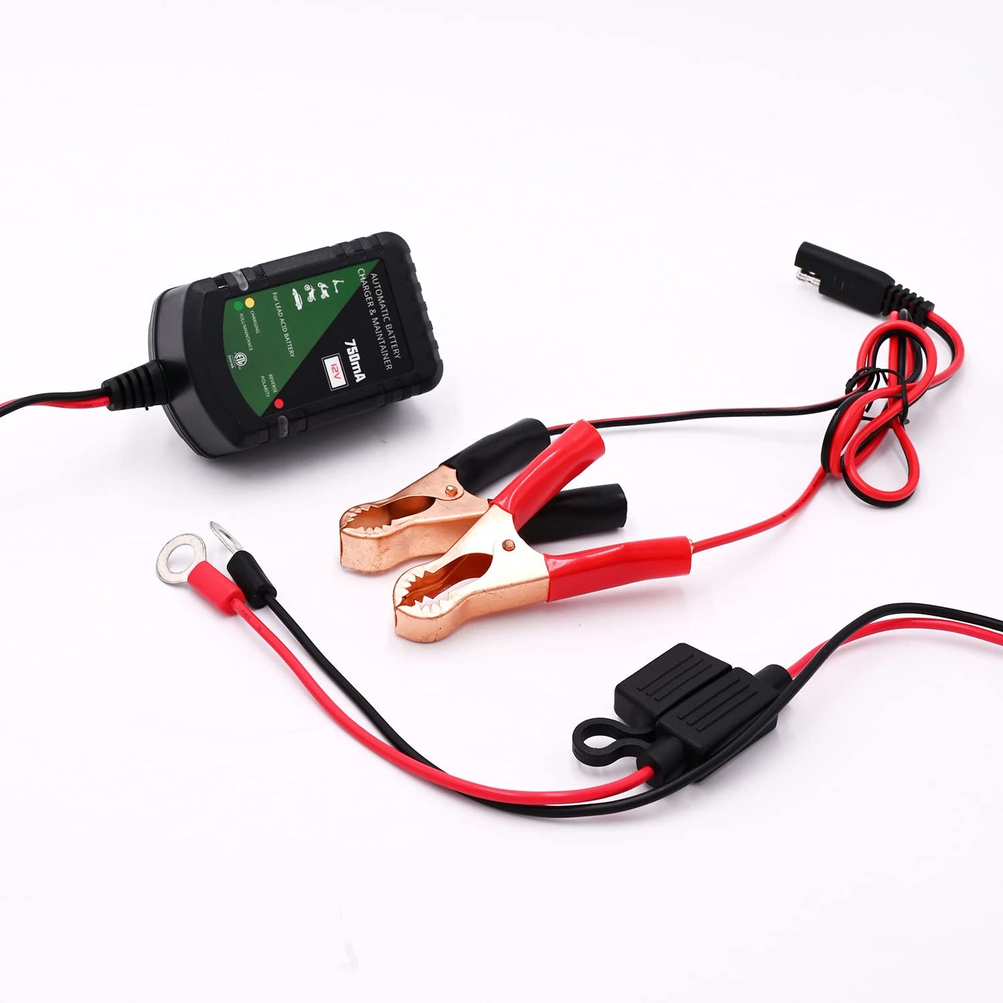 12 Volt Battery Charger 750mA Automatic Battery maintainer trickle Battery Charger for Automotive car Motorcycle Lawn Mower Boat ATV Sealed Lead Acid Batteries
