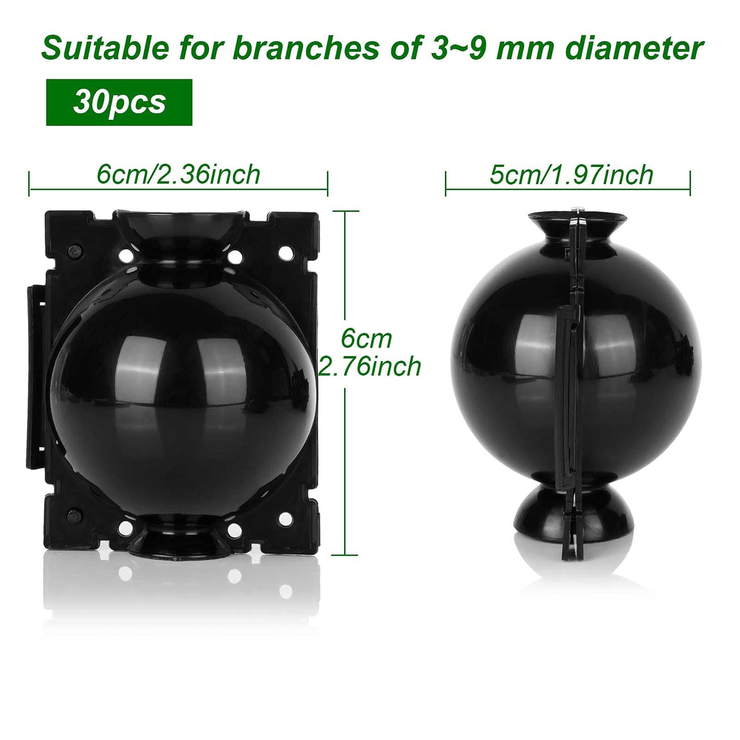 30 Pcs Air Layering Pods - Reusable Plant Root Growing Box - High Pressure Propagation Ball Grafting Device - Botany Root Controller for Various Plants Asexual Reproduction, Black