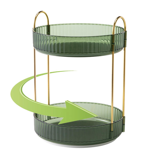 Rotating Makeup Organizer, 2 Tier Large Capacity Perfume Organizer, Cosmetic Organizer for Vanity Bathroom Bedroom, Green