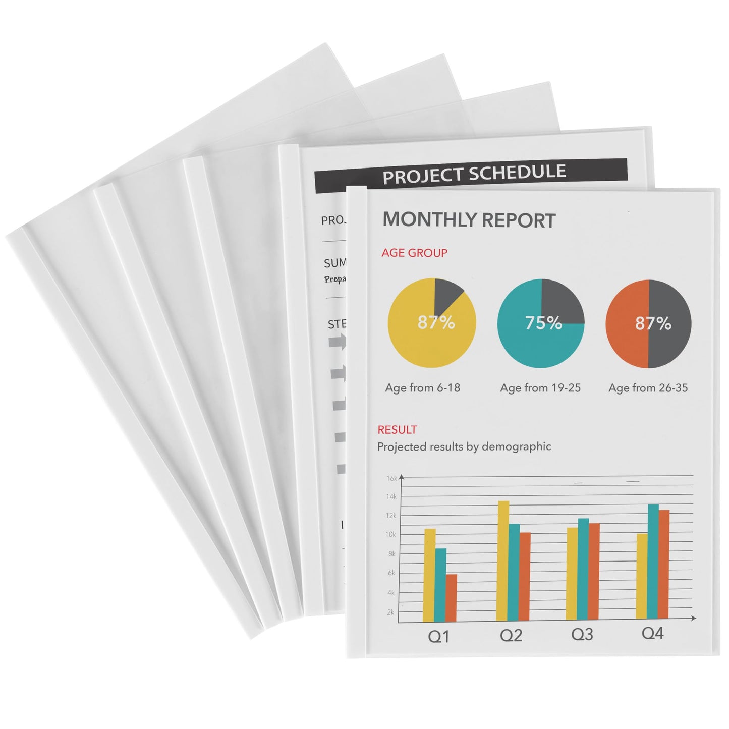 Sliding Bar Report Covers, Clear, White Color Binding Bar
