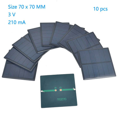 10pcs 3V 210mA Mini Solar Panel Epoxy Polycrystalline Solar Cell Panel 70mm x 70mm/2.76" x 2.76" for Solar Power Solar Cells DIY Solar Materials Photovoltaic Cells Solar DIY System Kits