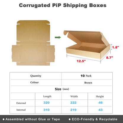 A4 Corrugated Cardboard Shipping Boxes, 320x222x46mm (12.5"x8.7"x1.8") Small Parcel Boxes, Packaging Mailing Boxes for Business, Posting, Small Packet Shipping, Storing or Gift(Pack of 10)