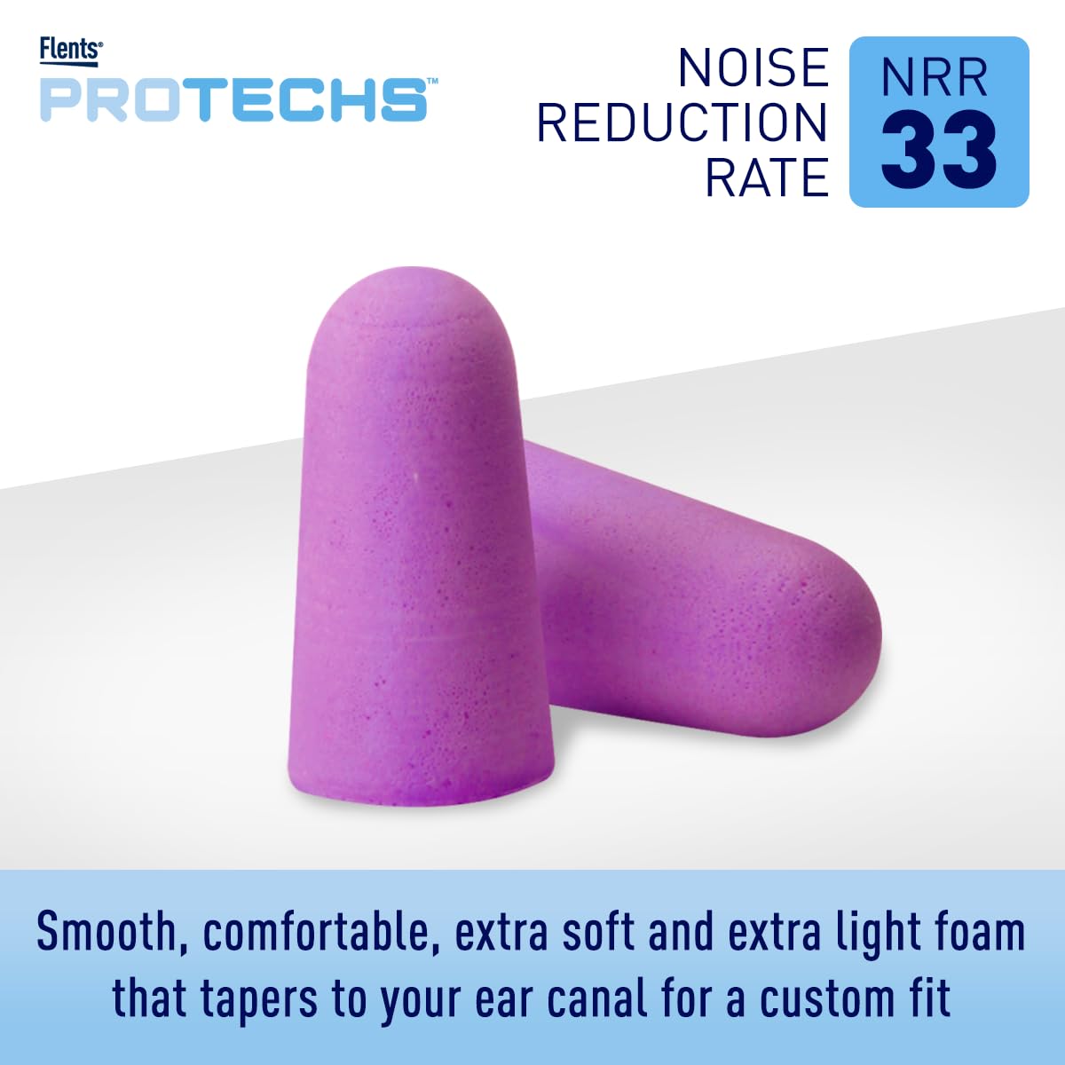 Flents Foam Ear Plugs, 70 Pair for Sleeping, Snoring, Loud Noise, Traveling, Concerts, Construction, & Studying, NRR 33, Purple, Made in the USA