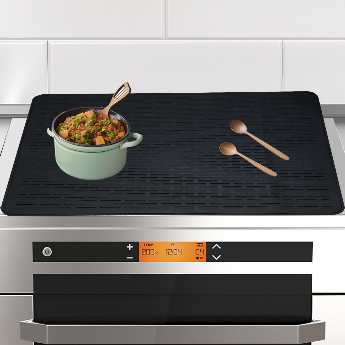 CATECASE Silicone Stove Top Cover for Electric Stove, 30 * 21 inches Extra Large Silicone Dish Drying Mat, Glass Top Stove Cover to Protect Kitchen Counter Surface and Prevent Scratching (Black)