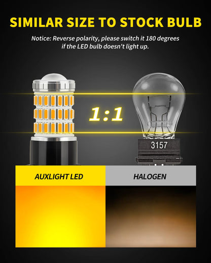 AUXLIGHT 3157 3156 4157 3057 3357 LED Bulbs, Ultra Bright 60-SMD LED Replacement for Turn Signal Blinker Lights, Brake/Tail Lights, Parking/Running Lights, Amber Yellow (Pack of 2)