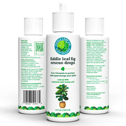 Fiddle Leaf Fig Rescue Drops by Fiddle Leaf Fig Plant Resource | 3-in-1 Liquid Fertilizer, Root Supplement & Immunity Booster (3.3 Fluid Ounces - 100ml)