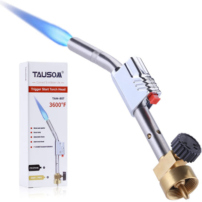 TAUSOM Propane Torch Head Metal Trigger Start Ignition, Propane Torch Adjustable Heat, Torch Head Fuel by MAPP MAP/PRO Propane Gas for Soldering Brazing Jewelry Cooking and Grill