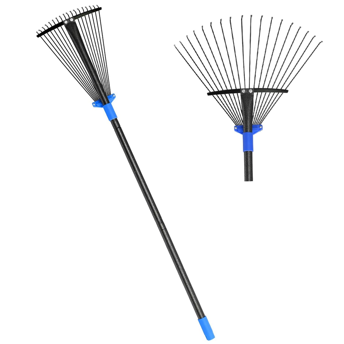 Adjustable Garden Leaf Rake 56 inch, Collapsible Metal Yard Rake for Leaves with Expandable Head 7-16", Collect Loose Debris for Lawns Camping Shrubs and Rose Bushes Heavy Duty