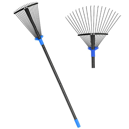 Adjustable Garden Leaf Rake 56 inch, Collapsible Metal Yard Rake for Leaves with Expandable Head 7-16", Collect Loose Debris for Lawns Camping Shrubs and Rose Bushes Heavy Duty