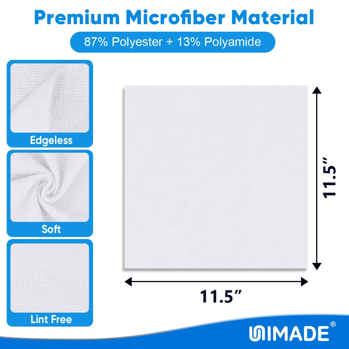 UNIMADE Shop Towel Rags, 50 Pack Reusable Shop Rags Bulk Microfiber Cleaning Cloth Lint Free Cleaning Towels for Car Kitchen Automotive Bar Mechanic Restaurant Garage, 11.5"x 11.5", White