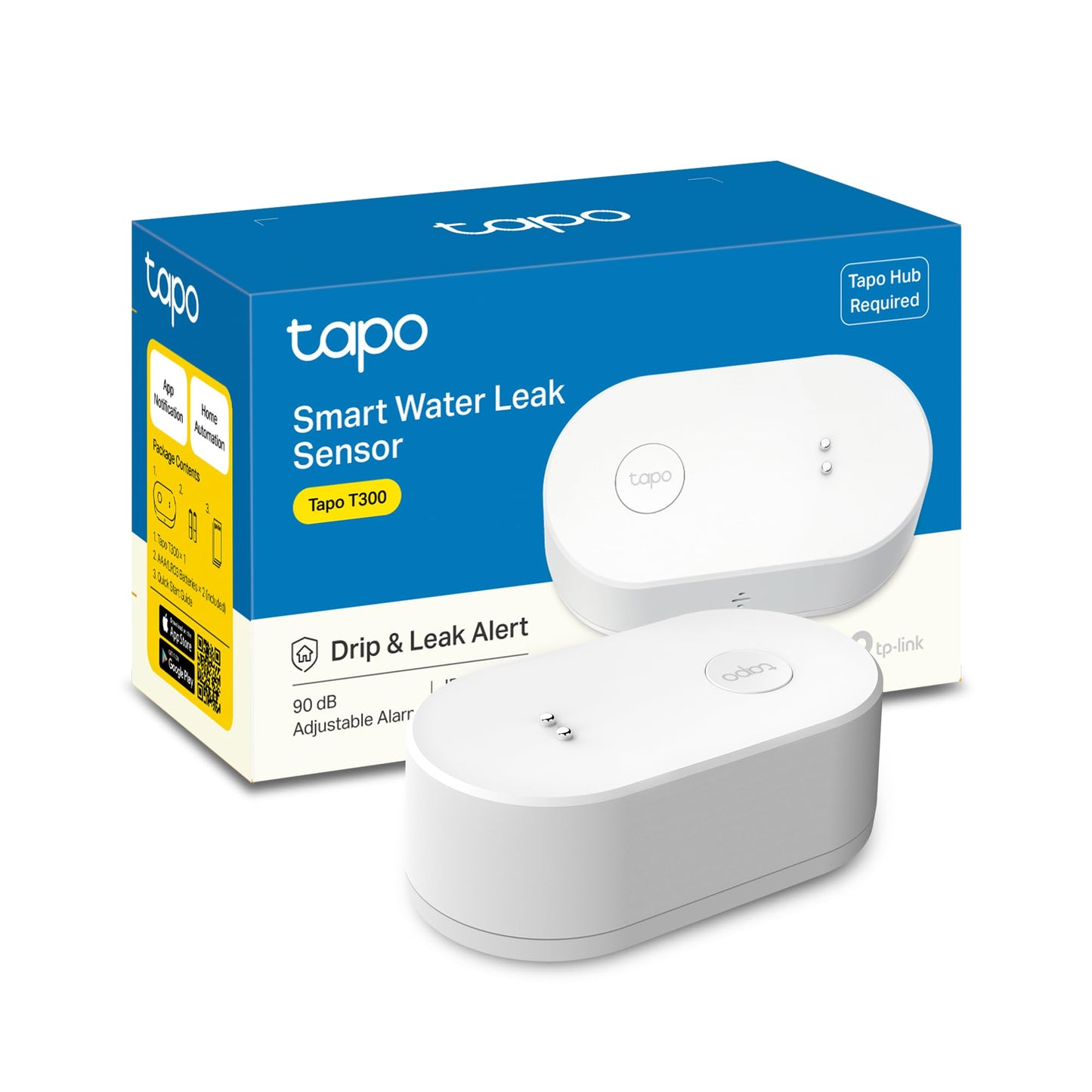 TP-Link Tapo Smart Water Leak Detector, Requires Tapo Hub, Water Leak Sensor Wi-Fi with Rapid Dripping Detection, 90dB Adjustable Alarm, App Alerts, Compatible with Alexa and Google Home, T300