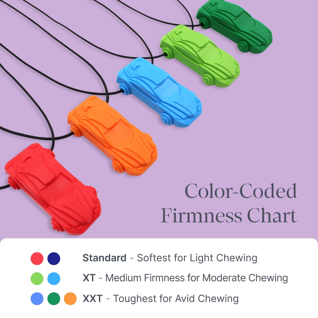 ARK Racecar, Chew Necklaces for Sensory Kids and Adults, Oral Fidget for Autism, ADHD, SPD, Anxiety, Medical-Grade Sensory Chew Necklace, XT, Firm, Bright Blue
